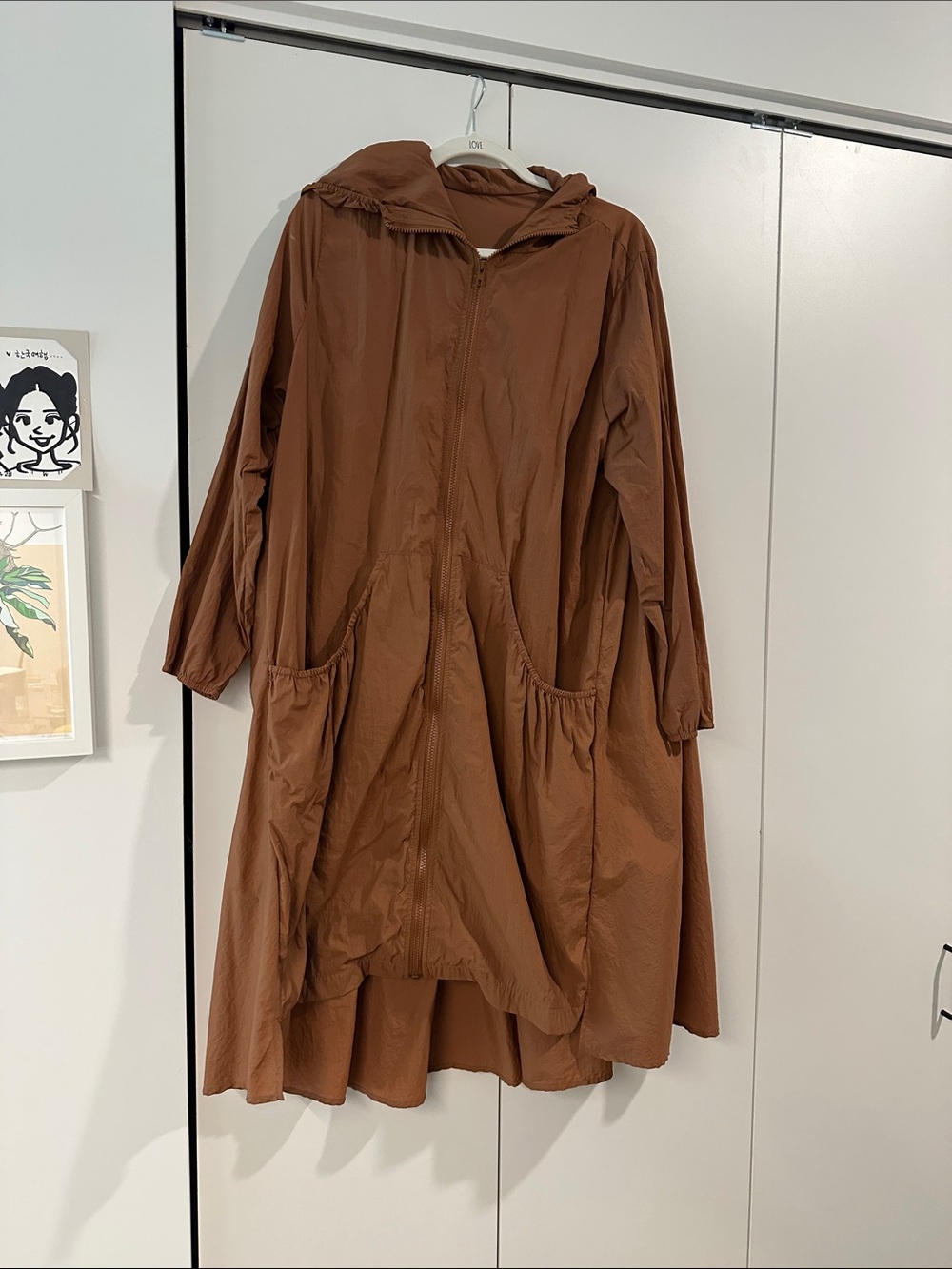 Dark orange Hooded Lightweight Women's Coat